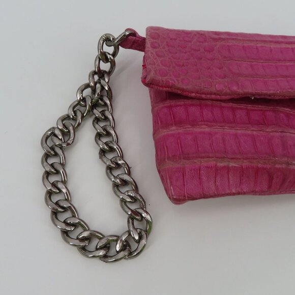 Jamah Barbi Pink Crocodile Leather Suede Lining Chain Strap Wristlet Handbag Bag - Picture 2 of 16